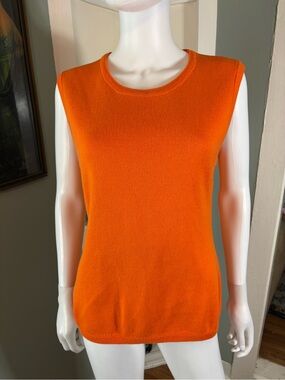 Vintage 90s IB Diffusion Bright Orange Sleeveless Knit Sweater Tank Top Large L